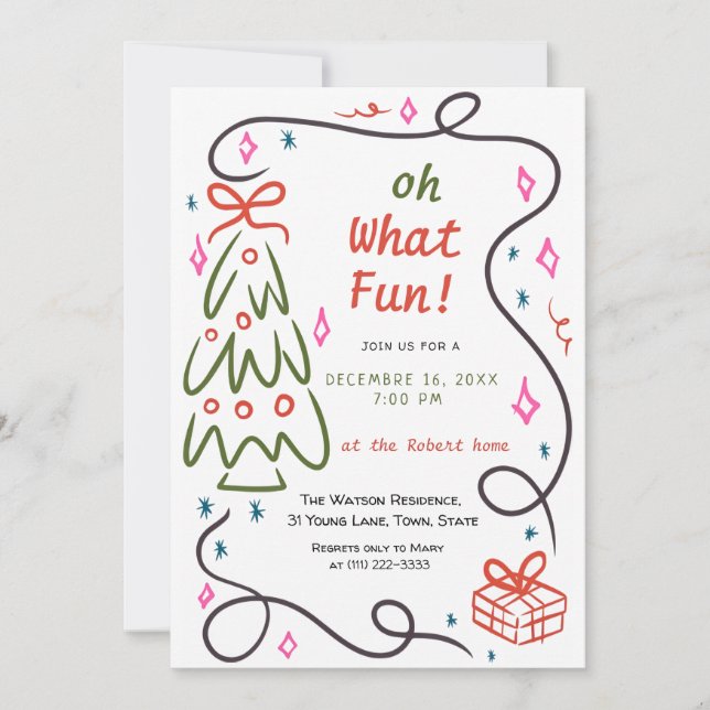 Invitation Oh what fun Hand Drawn Christmas (Devant)