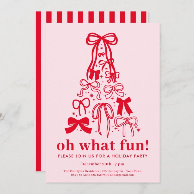Invitation Oh What Fun Modern Pink Red Holiday Party (Devant / Derrière)