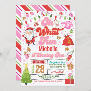 Invitation Oh What Fun Noël 1er anniversaire (Fille)