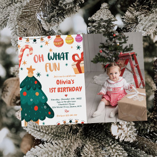 Invitation Oh What Fun Noël Anniversaire Photo