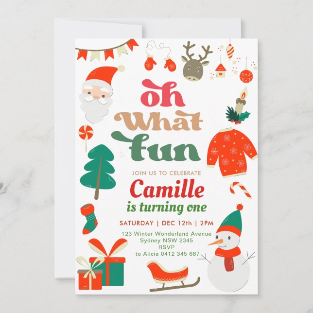 Invitation Oh What Fun Noël fête d'anniversaire (Devant)