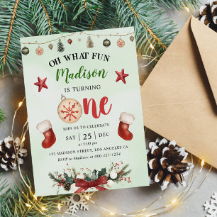 Invitation Oh What Fun Noël Hiver Première fête d'anniversair