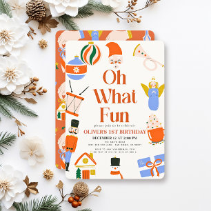 Invitation Oh What Fun Noël Holiday 1er Anniversaire