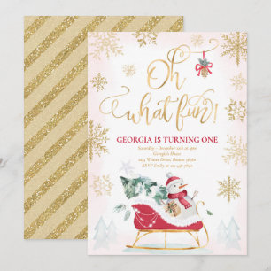 Invitation Oh What Fun Red & Gold Winter Sleigh Anniversaire