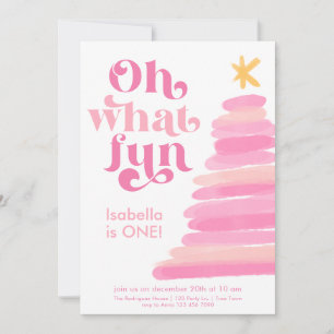 Invitation Oh What Fun Retro Rose Aquarelle 1er Anniversaire