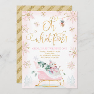 Invitation Oh What Fun Rose & Gold Winter Sleigh Anniversaire