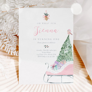 Invitation Oh What Fun Rose & Silver Winter Sleigh Anniversai