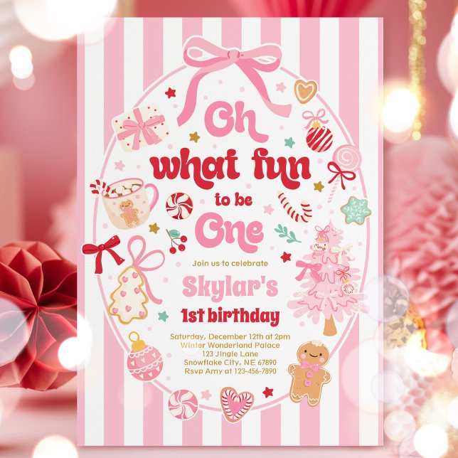 Invitation Oh What Fun To Be One Christmas Bow 1st Birthday (Créateur téléchargé)