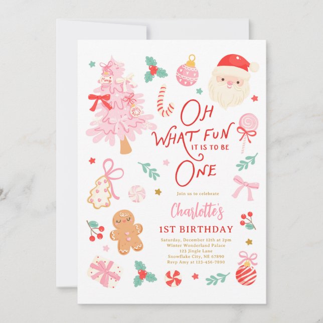Invitation Oh What Fun To Be One Cute Christmas 1st Birthday (Devant)