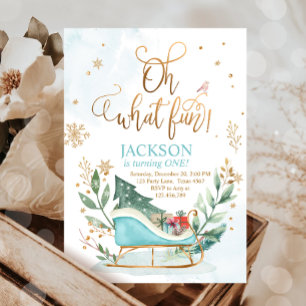 Invitation Oh What Fun Winter Sleigh Garçon 1er Anniversaire