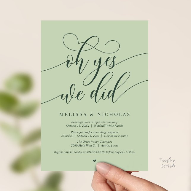 Invitation Oh Yes We Did Modern Script Elopement Announcement (Oh Yes We Did Modern Script Elopement Announcement Card in Forest Green Eucalyptus )