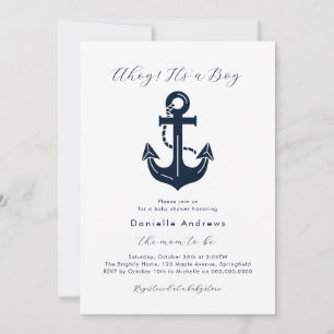 Invitation Ohé C'est un Garçon Baby Shower Ancre Naútíque