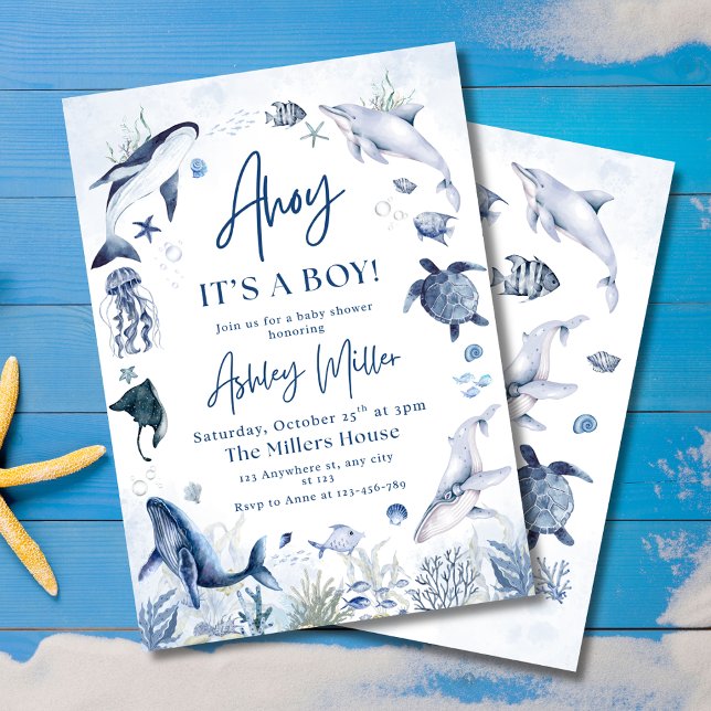 Invitation Ohé! C'est un garçon sous l'eau Baby Shower Océan (Créateur téléchargé)