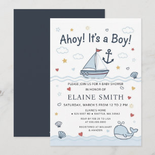 Invitation Ohé C'est un Garçon Thème Marin Plage Baby Shower