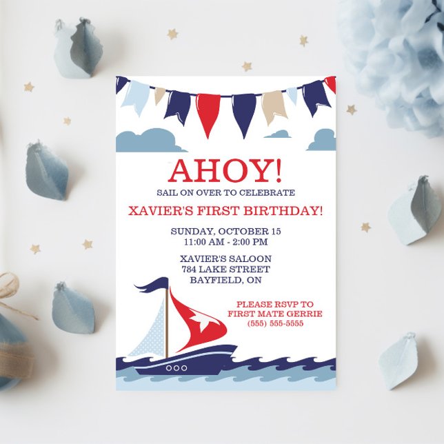 Invitation OHÉ ! Fête d'anniversaire de voile nautique  (Créateur téléchargé)
