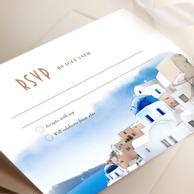 Invitation Oia Village sur l'île de Santorin Mariage RSVP/Rép (Créateur téléchargé)