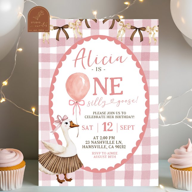 Invitation Oie drôle rose dessinée à la main de manière fanta (Créateur téléchargé)
