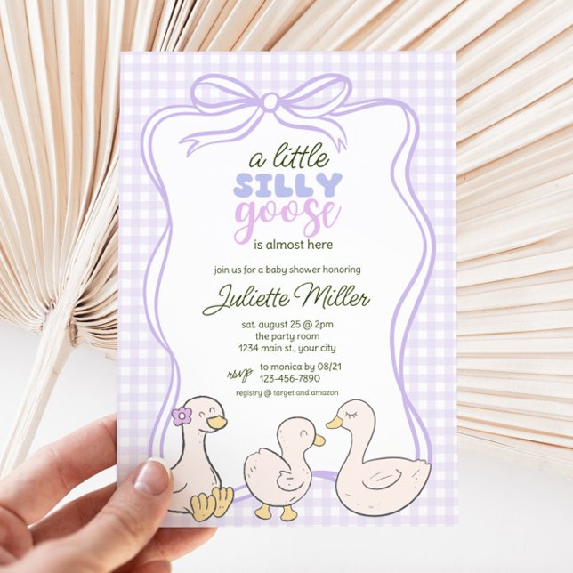 Invitation Oie idiote En vichy Baby shower neutre de genre (Silly Goose Gingham Baby Shower Invite)