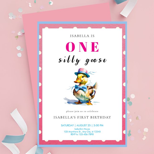 Invitation Oie rose 1er anniversaire (Créateur téléchargé)