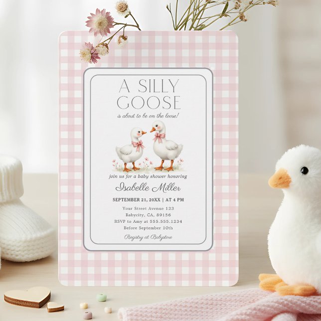 Invitation Oie sotte sur le Baby shower perdu rose En vichy (Créateur téléchargé)