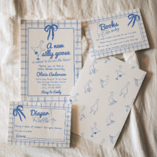 Invitation Oie Tirée En vichy Ruban Bébé Garçon Douche