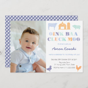 Invitation Oink Baa Cluck Moo Farmyard Animaux Fête d'anniver