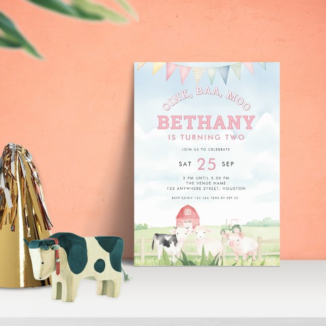 Invitation Oink Baa Moo Animaux de ferme 2e fête d'anniversai (Créateur téléchargé)