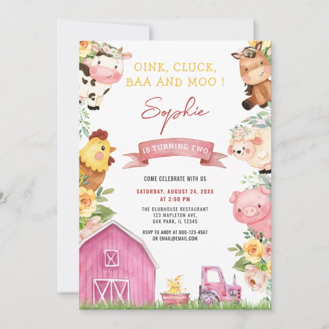 Invitation Oink Baa Moo Animaux de ferme Barnyard Anniversair (Devant)