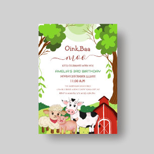 Invitation oink baa moo mignon anniversaire unique enfant Inv