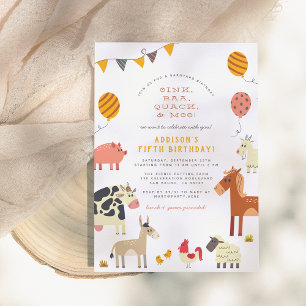 Invitation Oink Baa Quack Moo Cute Farm Animals Birthday