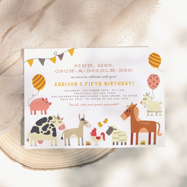 Invitation Oink Moo Cock-a-doodle-doo Animaux de ferme Annive (Créateur téléchargé)