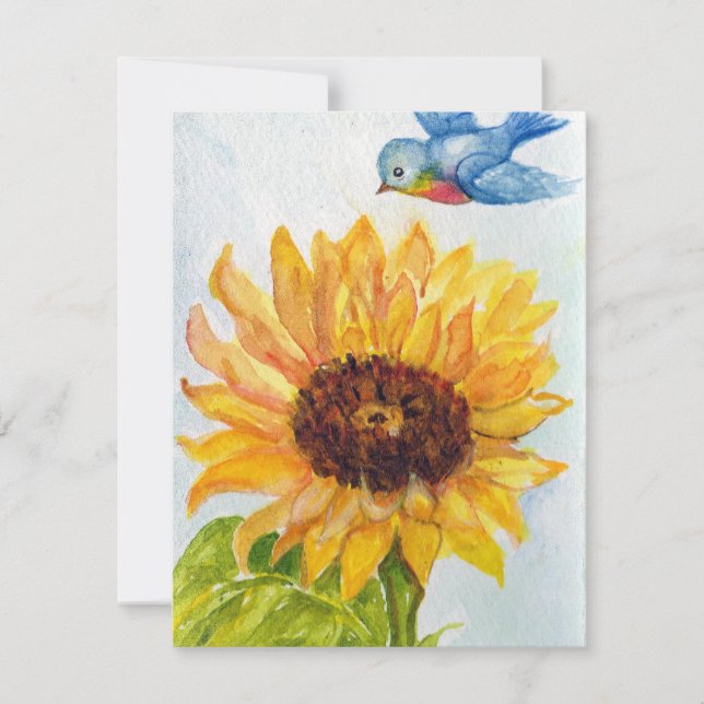 Invitation Oiseau bleu de bonheur avec le tournesol (Devant)