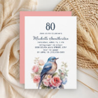 Oiseau bleu Fleurs roses 80e anniversaire