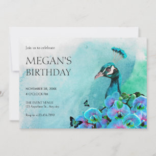 Invitation Oiseau bleu paon esthétique