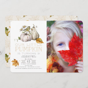 Invitation Oiseau Citrouille Automne Aquarelle Anniversaire P
