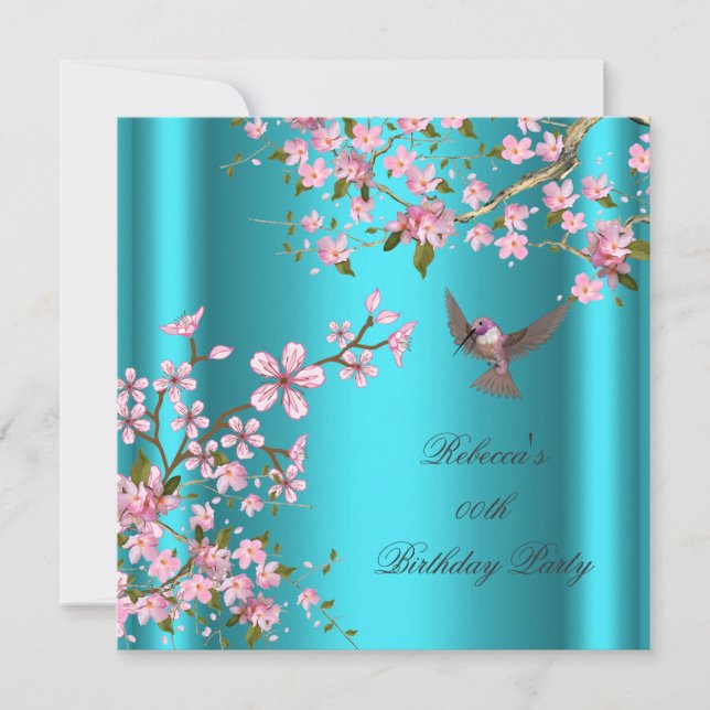 Invitation Oiseau de Fête d'Anniversaire Fleur de Cerisier Ro (Devant)