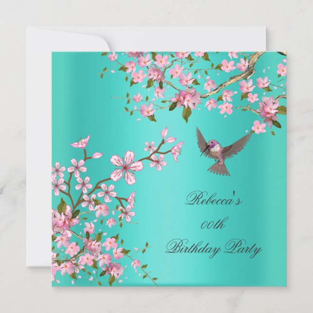 Invitation Oiseau de Fête d'Anniversaire Fleur de Cerisier Ro (Devant)