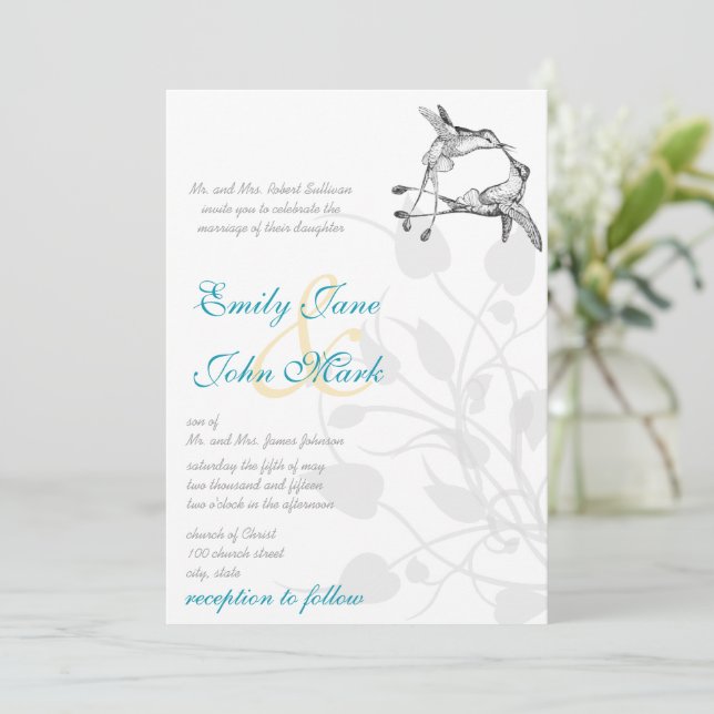 Invitation Oiseau de l'amour de mariage de baiser de colibri  (Debout devant)