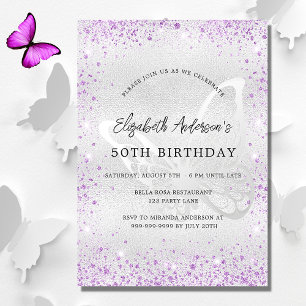 Invitation Oiseau de papillon d'argent violet