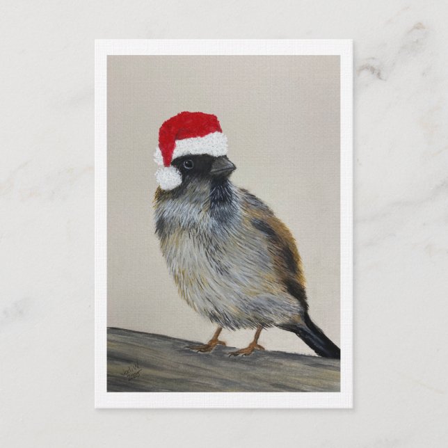 Invitation Oiseau d'hiver avec chapeau de Père Noël - Œuvre o (Devant)