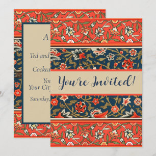 Invitation Oiseau et fleurs Perse Motif bleu rouge