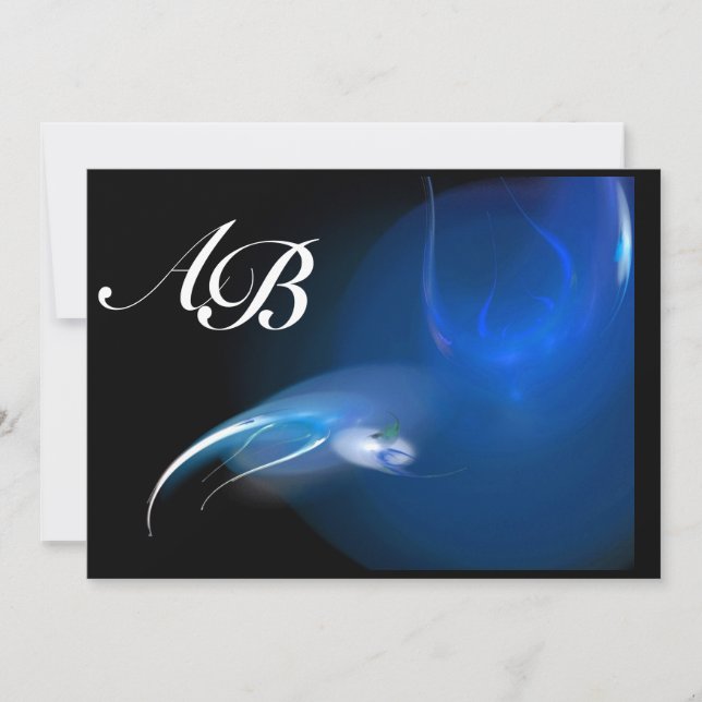 INVITATION OISEAU LÉGER EN MONOGRAMME BLEU (Devant)