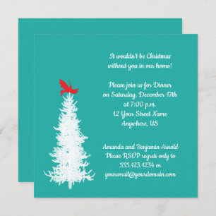 Invitation Oiseau rouge des arbres blancs à la fête de Noël T