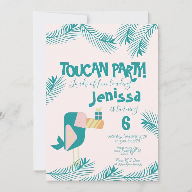 Invitation Oiseau tropical Cute Toucan Luau Anniversaire Summ (Devant)