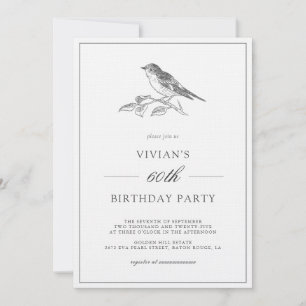 Invitation Oiseau Vintage Noir Et Blanc 60ème Anniversaire