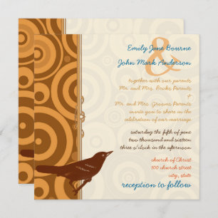 Invitation Oiseau Vintage rétro Orange Brown Cercles modernes