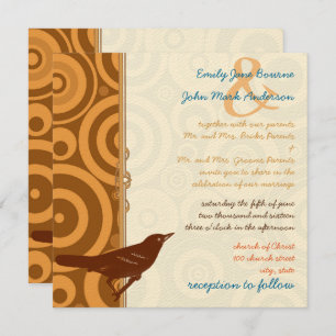 Invitation Oiseau Vintage rétro Orange Brown Cercles modernes