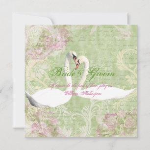 Invitation Oiseau vintage vert rose