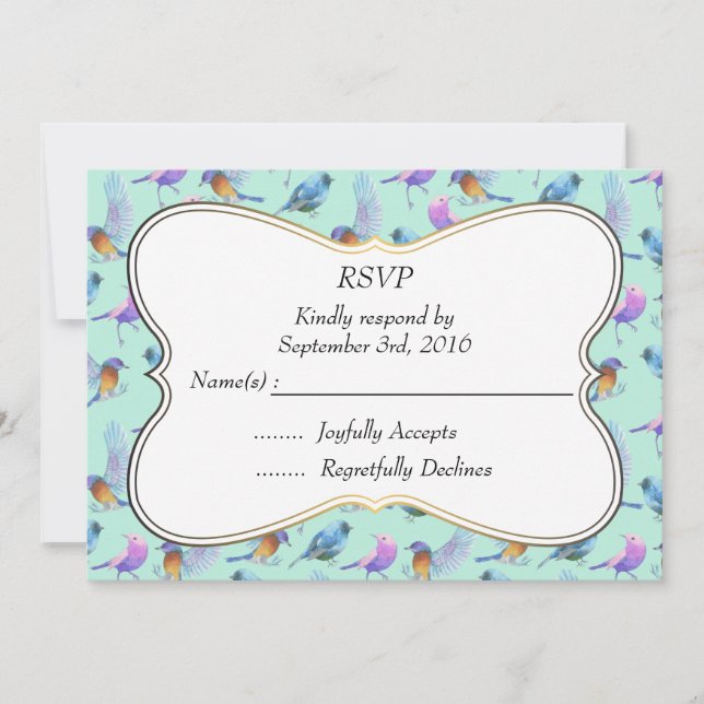 Invitation Oiseaux à l'aquarelle élégants avec cadre RSVP de  (Devant)