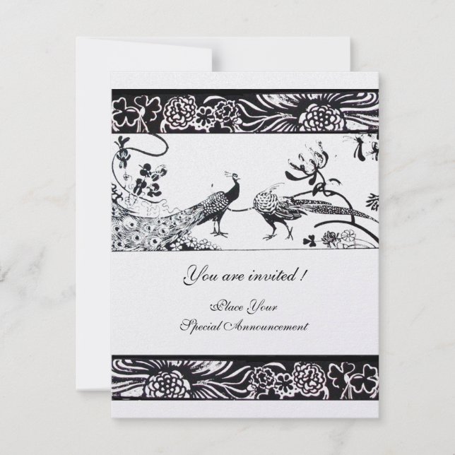 Invitation OISEAUX AMOUR MARIAGE , perle métallisé noir blanc (Devant)